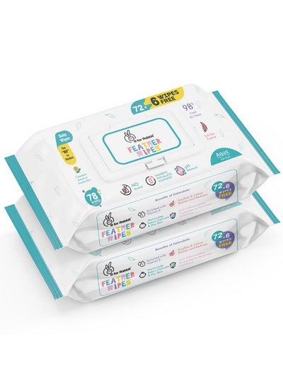 Buy Feather Aqua Baby Wipes Combo Pack Of 156 Units | Pure Water Wet Wipes For Babies With Lid (Combo Of 2 Packs) in Saudi Arabia