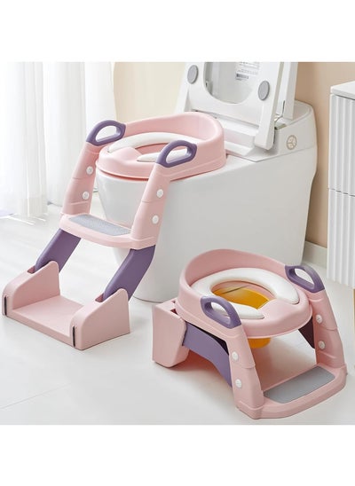 Buy Potty Training Seat Adjustable Ladder Children's Potty Baby Toilet Seat Infant Toilet Training Folding Seat (Pink) in UAE