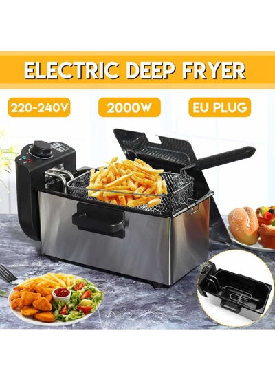 Buy Electric deep fryer 3L capacity, 2000W power, heat-resistant handle, stainless steel body. silver in Saudi Arabia