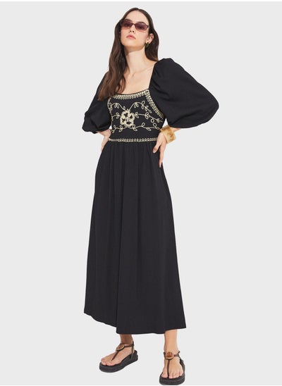 Buy Embroidered Puff Sleeve Dress in UAE