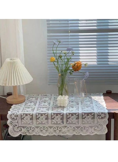 Buy Macrame Lace Table Doilies Square Bedside Tablecloth Nightstand Cover Coffee Dining Tables Centerpiece Small Table Cloth Vase Mat  (Pure White 60*60cm) in UAE