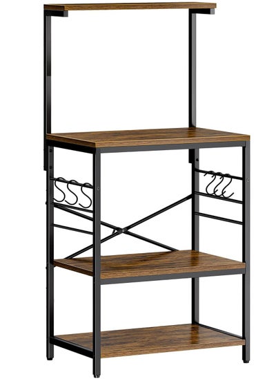 Buy Kitchen Bakers Rack, Coffee Bar Table 4 Tiers, Kitchen Microwave Stand with 6 S-shaped Hooks, Kitchen Storage Shelf Rack for Spices, Pots and Pans, no wheels in Saudi Arabia