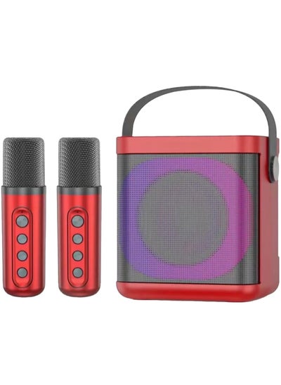 Buy YS307 Home Karaoke Portable Bluetooth Speaker Dual Wireless Microphone Red in UAE