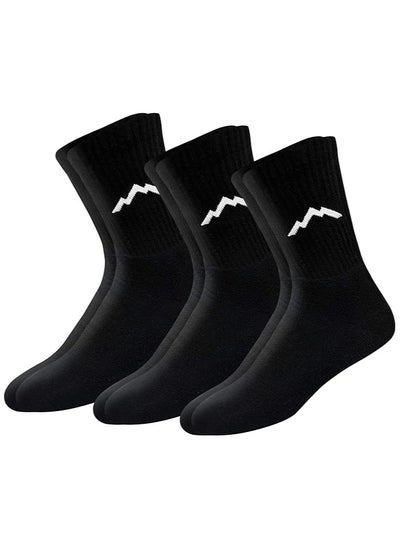 Buy Ranger Sport Men's Heavy Duty Cotton Crew Athletic Socks (EU 39 - 45, US 7 - 12, Black)- Pack of 3 in UAE