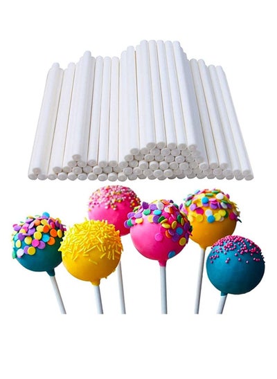 Buy Pack Of 50 Pcs White 3.5MMX10CM Lollipop Sticks Cake Pop Sticks For Cookies Rainbow Candy Chocolate And Cake Topper in UAE