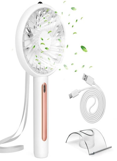 Buy Handheld Fan, Portable Mini Fan Rechargeable with 4 Speeds , Hand Held USB Desk Fan with Cellphone Stand & Adjustable Angle for Office Home Outdoor Traveling (White) in UAE