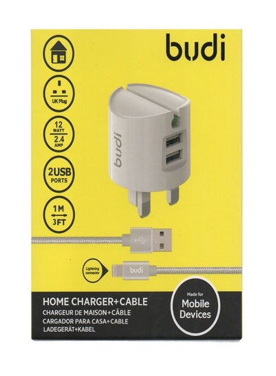 اشتري Budi 2 USB Home Charger with 1m Lightning Cable AC322UW - White في السعودية