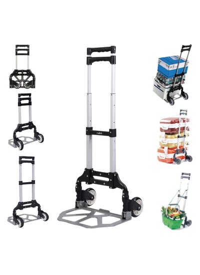 Buy 75KG Aluminum Luggage Trolley Barrow Foldable Hand Push Truck Parcel Boot Cart Heavy Duty Rustproof Utility Cart with Adjustable Shaft (Black) in UAE