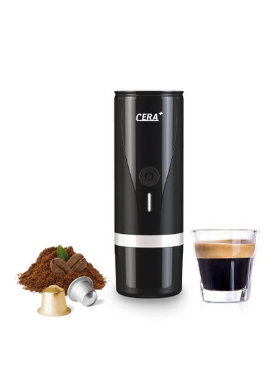 Buy "Portable Electric Coffee Maker, Rechargeable Espresso Machine with 20 Bar Pressure, Compatible with NS Pods & Ground Coffee, Perfect for Travel, Camping, Office, Home - Black" in UAE