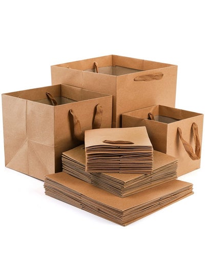 اشتري 30 Pack Kraft Bags With Ribbon Handles 3 Sizes Paper Gift Wrap And Shopping Bags Reusable Square Large Retail Business Packaging Bags For Goodie Party Wedding Present(10'' 8'' 6'') في الامارات