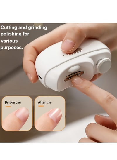 Buy Automatic Electric Nail Clipper with Light & 2 Speeds, Nail Polisher 2 in 1 Design, Nail Clip Storage, USB Rechargeable Safety Electric Nail Trimmer Suitable for Babies,Kids, Adults and Seniors(White) in UAE