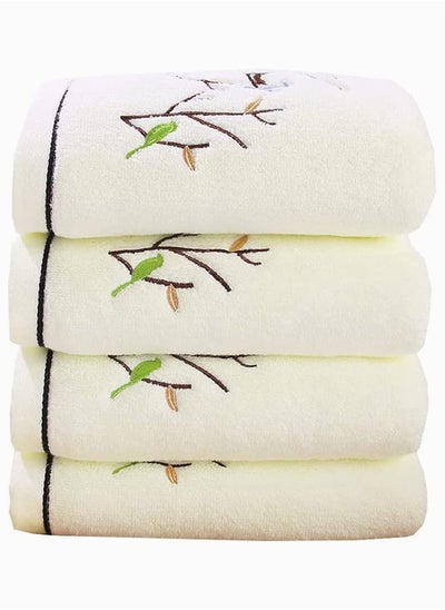 اشتري Face Towels SYOSI Bird And Tree Pattern Cotton Highly Absorbent Soft Luxury Towel For Bathroom Milky White 4 Pieces في السعودية