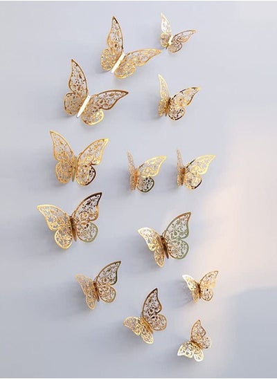 Buy 3D Gold Butterfly Wall Stickers 12 Piece in UAE