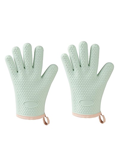 اشتري Heat Resistant Silicone Oven Mitt,Oven Gloves with Fingers, Super Grip, Food Grade, Waterproof, for Cooking & Baking, Light Green, 2 Pack في الامارات