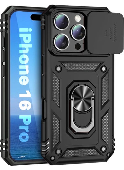 Buy iPhone 16 Pro Cover, Slide Camera Cover, Built-in 360° Rotate Ring Kickstand, Shockproof Drop Proof Protection, Heavy Duty Shockproof Protective Case for iPhone 16 Pro (2024), Black in Saudi Arabia