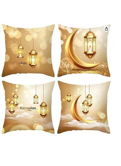 اشتري Gold Ramadan Eid Light Throw Pillow Covers Moon and Stars Pillow Cover Linen Zipper Cushion Case for Couch Sofa Bedroom Car Home Decor Cover 4Pcs (18x18 Inches) في الامارات