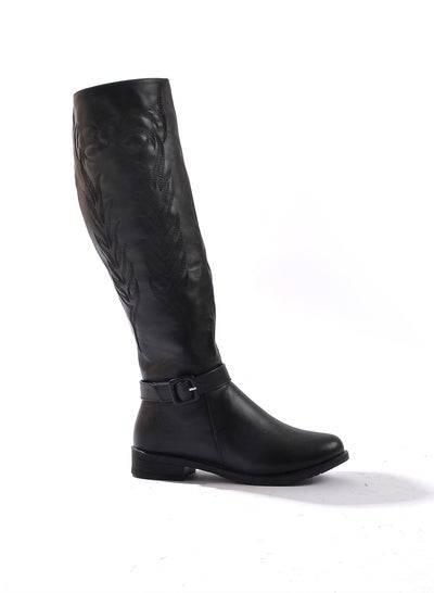 Buy Knee-High Flat Leather LB-26 - Black in Egypt