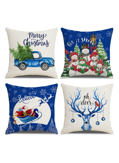 Buy 4-Piece Set Printed Linen Christmas Home Pillowcase in UAE