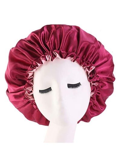 Buy Women's Adjustable Reversible Satin Bonnet Soft Double Sided Sleep Cap in UAE