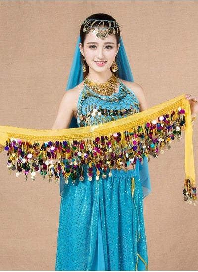 Buy Colorful Sequin And Coins Pendant Waist Chain Skirt Sparkly Belly Dance Tassel Waist Wrap Belt Skirts Party Rave Costume Yellow Mix in UAE