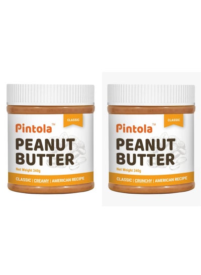 Buy Combo Pack of Classic (Crunchy) Peanut Butter 340g and Classic (Creamy) Peanut Butter 340g (High Protein|Gluten Free|Non GMO|Zero Trans Fats| Vegetarian| American Recipe| Keto Friendly| Vegan) in UAE