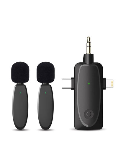 اشتري 3 in 1 Mini Microphone Wireless Lavalier Microphones for iPhone, Android and Camera- 2.4G Cordless Double Mics with Noise Reduction-Professional Video Recording Lav Mic for Interview, Vlog في الامارات