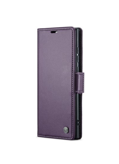 Buy Flip Wallet Case For Samsung Galaxy S22 Ultra, [RFID Blocking] PU Leather Wallet Flip Folio Case with Card Holder Kickstand Shockproof Phone Cover (Purple) in Egypt