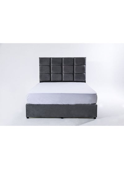 Buy Olga Queen Bed Velvet Grey 160x200 cm in UAE