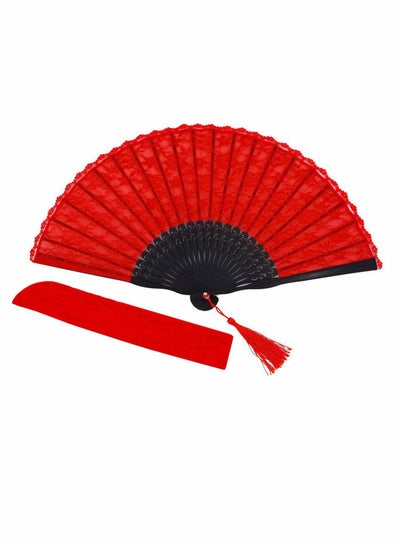 اشتري Hand Fan,Silk Fabric Bamboo Ribs Handheld Folding Wall Decoration Wedding Party في السعودية