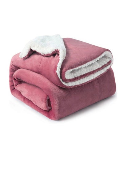 Buy Reversible Soft Sherpa Bed Blanket Throw Blanket King Size Rouge Pink 220x240 cm in UAE