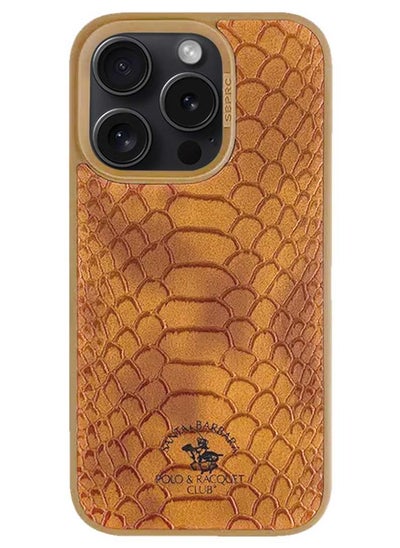 Buy iPhone 15 Pro Max Case Polo Serpentine Leather Phone Case Simple Business Shockproof Protective Cover Yellow in UAE