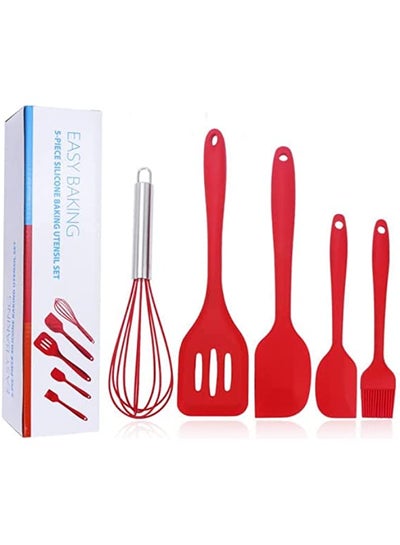 Buy Silicone Kitchen Utensil Set Kitchenware 5PCS Silicone Kitchen Utensils Set Spatulas Brush Cooking Tools, Easy to Use & Clean, Red in Saudi Arabia