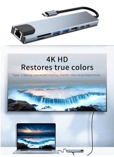 Buy Usb 8 In 1 Type C 3 1 To 4k HdTV Hub Adapter With Sd Tf Rj45 Card Reader Pd Fast Charge For Macbook Notebook Computer in UAE