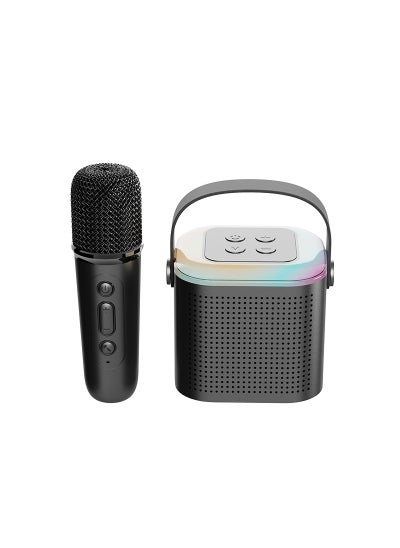 اشتري Portable Bluetooth speaker home wireless Karaoke Speaker Microphone outdoor singing small family ktv Y1 black-single microphone في الامارات