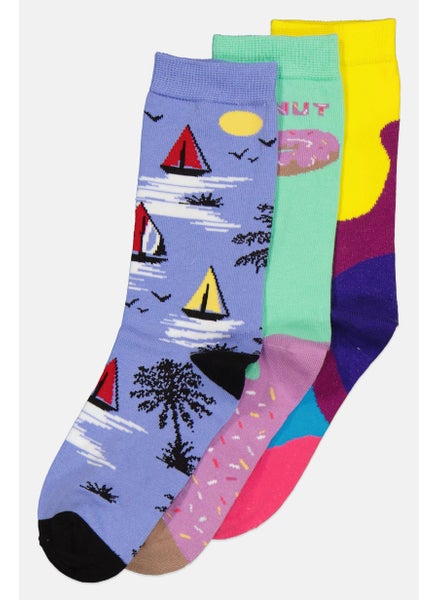 اشتري Men 3 Pairs Printed Crew Socks, Assorted Color في السعودية