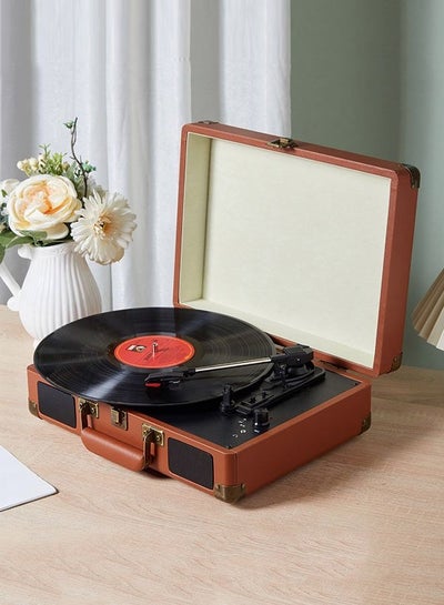 Buy Vintage phonograph Retro Bluetooth phonograph portable suitcase turntable with dual internal speakers upgraded to sound brown in Saudi Arabia