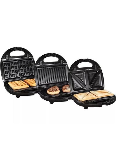 Buy Hammer 3 in 1 Sandwich Maker 750W - Sandwich, Grill, Biscuit and Waffle Maker Interchangeable Grill Plates Easy to Use Non-Stick Coating Easy to Clean Black in Egypt