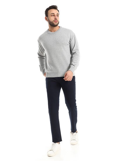 Buy Classic Round Collar Slip On Knitted Grey Pullover in Egypt