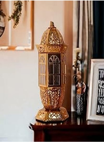 اشتري Ramadan Glass 12.5" Metal Lantern with Islamic Style Gold - Unique Design Decorative Accent في مصر