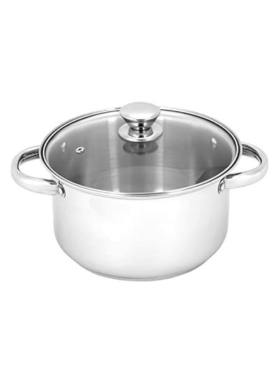 Buy 22cm Massilia Stainless Steel Stockpot with Glass Lid- RF11593 Perfect for Simmering, Boiling, Steaming, Etc Equipped with Strong and Sturdy Riveted Handles, Silver in UAE