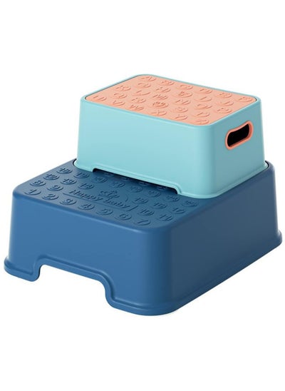 اشتري Kids Step Stool, Toddlers Potty Training Step Stool with Anti-Slip Surface & Base, 2 Step Stool for Bathroom, Kitchen, Living Room, Bedroom (Blue) في السعودية