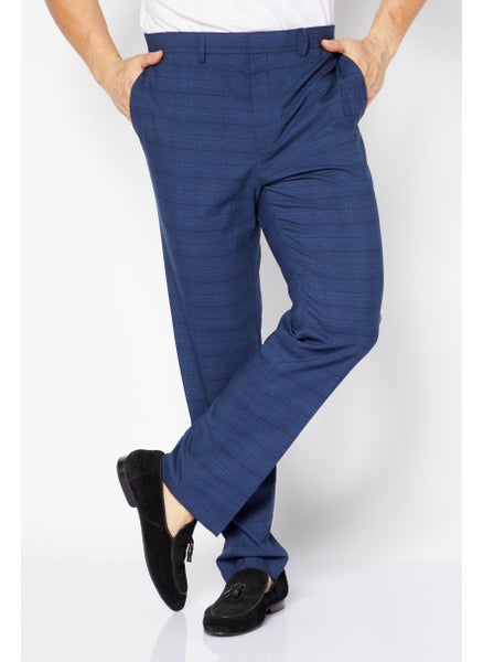 Buy Men Slim Fit Windowpane Dress Pants, Navy in Saudi Arabia