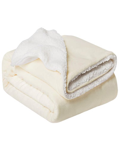 Buy Soft Sheep Reversible King Size Sherpa Blanket for Bed Throw Sofa Travel Flannel Blanket Off White 220x240cm in UAE