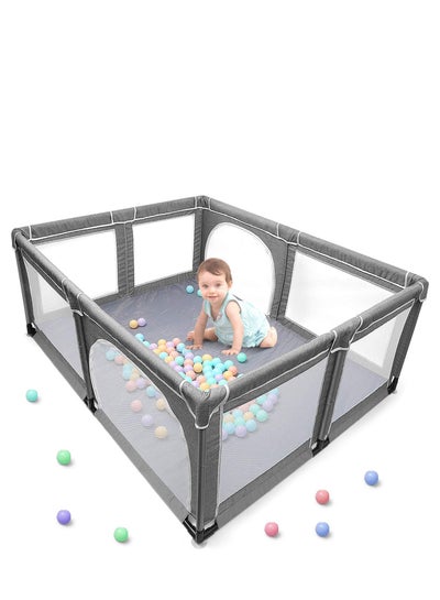 اشتري Baby Enclosure Sturdy Safety Enclosure Baby Playpen with Gates Soft Breathable Mesh Indoor and Outdoor Baby Playpen Dark Grey في الامارات