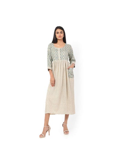 Buy SHORT GREEN COLOUR STYLISH HIGH QUALITY PRINTED WITH FRONT BUTTONED STYLED ARABIC KAFTAN JALABIYA DRESS in Saudi Arabia