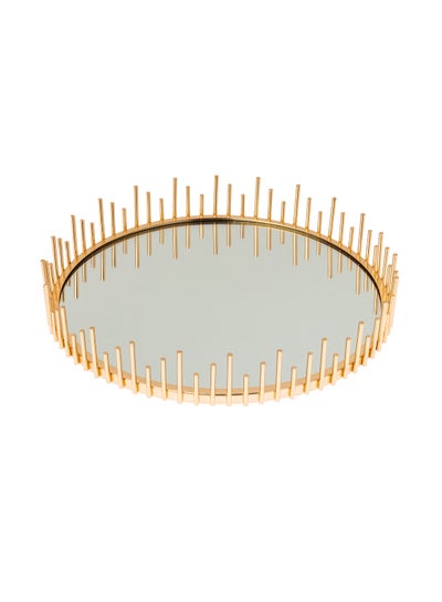 Buy Golden metal serving tray with mirror floor size 30 cm in Saudi Arabia