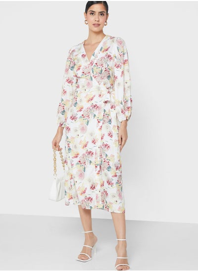 Buy Floral Print Wrap Dress in Saudi Arabia