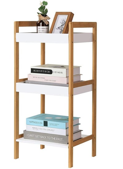 Buy LINGWEI Bathroom Shelf Bamboo Flowers Plants Stand Wooden Bookcase Multifunctional Storage Organizer Shelving Unit For Office Living Room Kitchen (3-Floor) in UAE