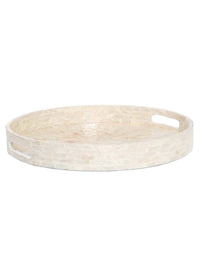 اشتري Ailena Handcrafted Round Tray, Gold & Ivory - Large, 50 cms في الامارات