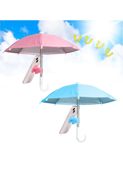 اشتري Phone Umbrella for Sun Suction Cup Stand, 2Pcs Multifunctional Adjustable Cute Phone Shade Umbrella with Suction Cup, Mini Cell Phone Sunshade, Glare Blocking (Pink, Blue) في الامارات